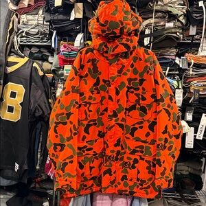 Vintage Woolrich Orange Camouflage Hunting Parka Jacket Coat Men’s
